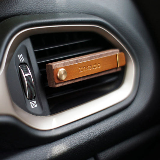 Handcrafted Wooden Car Vent Diffuser – Natural Air Freshener with 3 Refillable Fiber Sticks